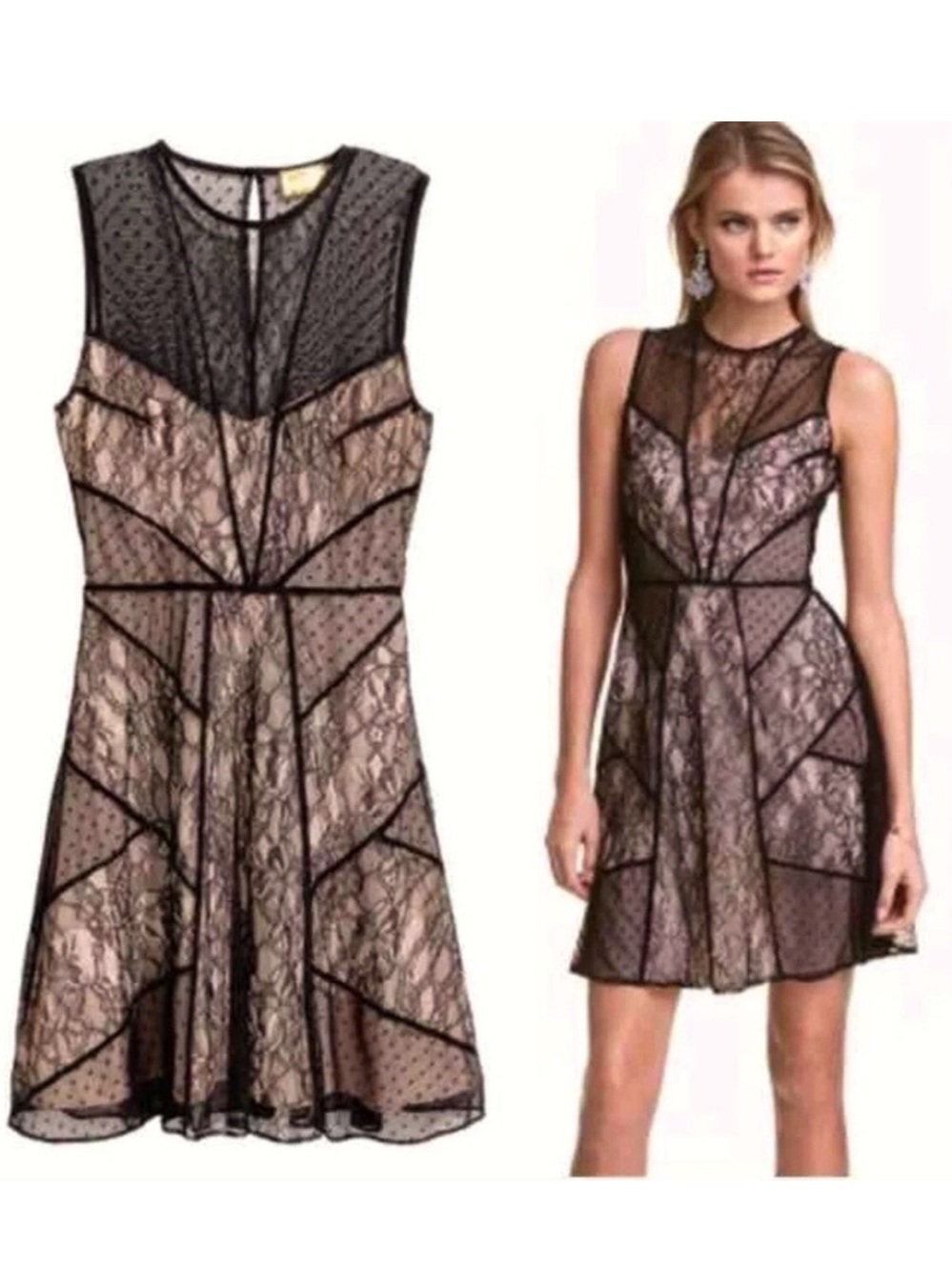 H&M GOLD LABEL Fit and Flare Lace Mesh Dress 12